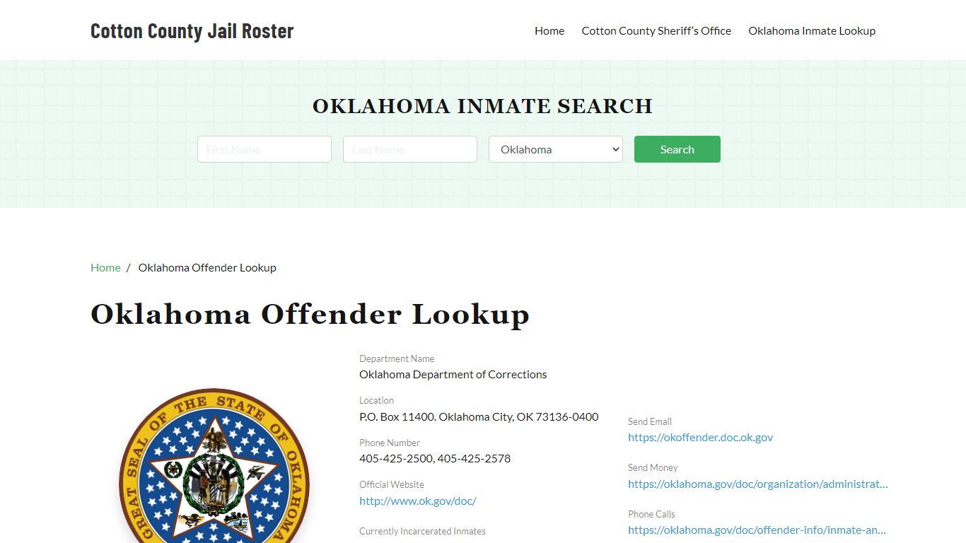 Oklahoma Inmate Search, Jail Rosters - Cotton County Jail