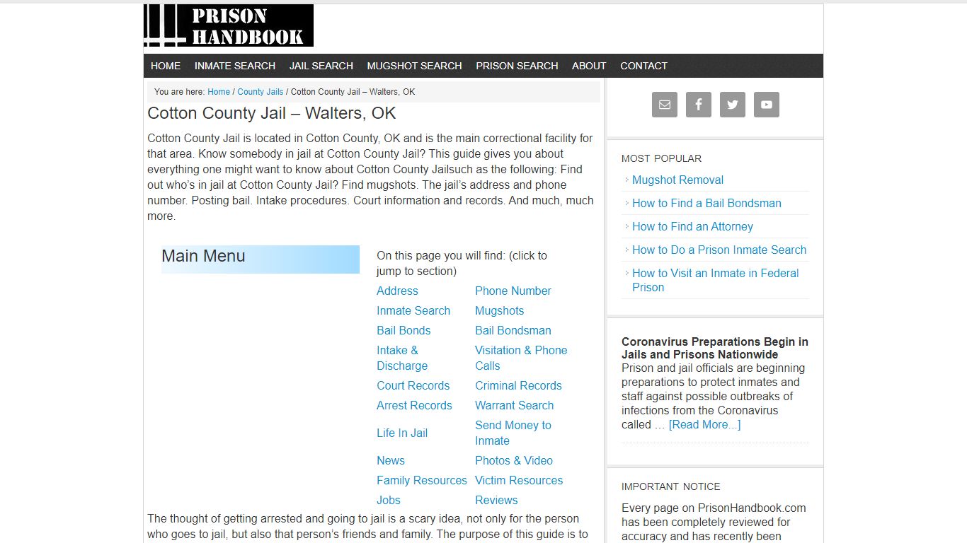 Cotton County Jail – Walters, OK - Prison Handbook