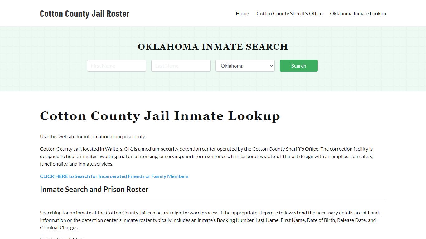 Cotton County Jail Roster Lookup, OK, Inmate Search