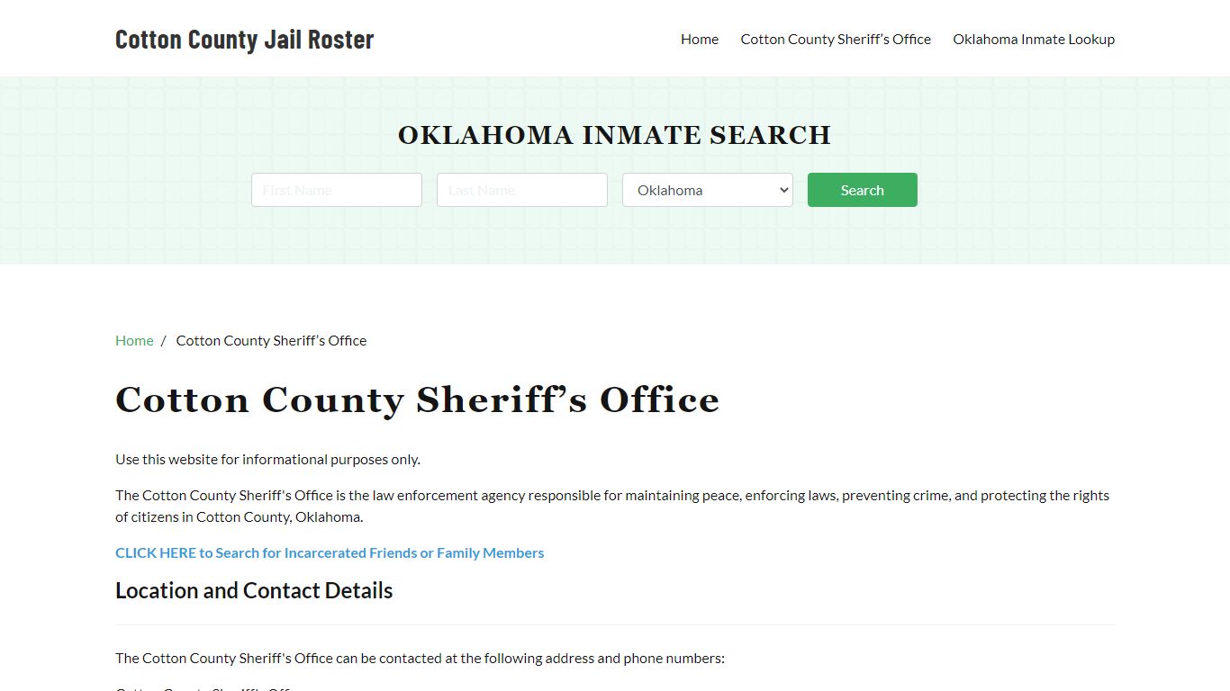 Cotton County Sheriff Office, OK, Arrest Warrants Search