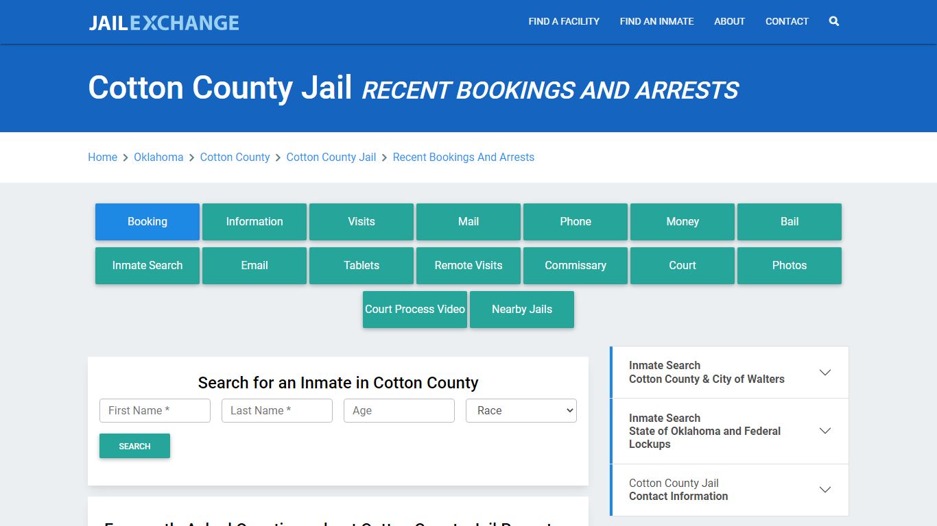 Cotton County Jail Recent Bookings And Arrests - Jail Exchange