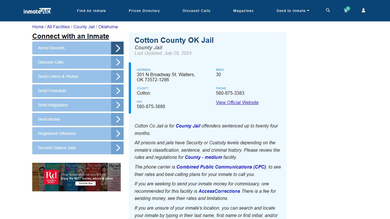 Cotton County OK Jail - Inmate Locator